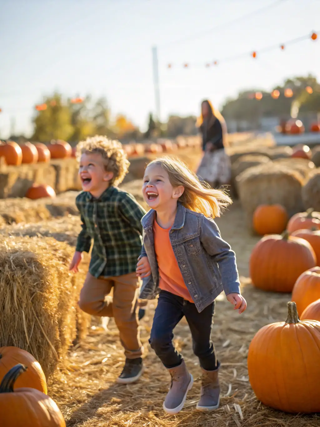 A festive photograph of a family enjoying a seasonal event in DC, such as a pumpkin patch in the fall or an ice-skating rink in the winter, with cheerful decorations and smiling faces.
